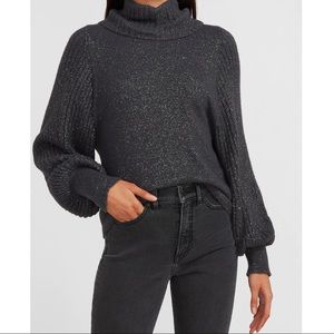 Express Metallic Ribbed Cowl Neck Sweater Gunmetal